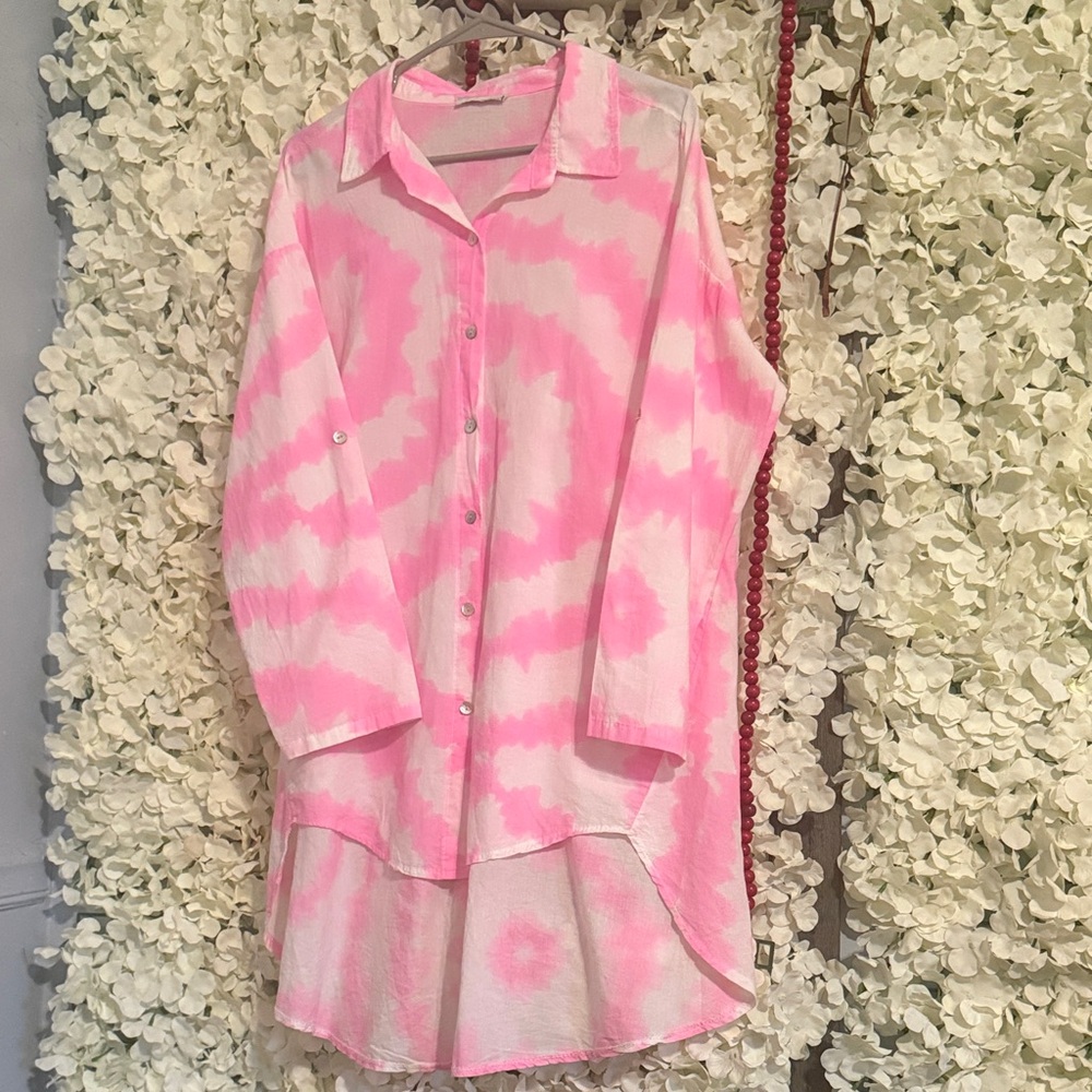 MADE IN ITALY Pink Tie-Dye Button-Up Tunic